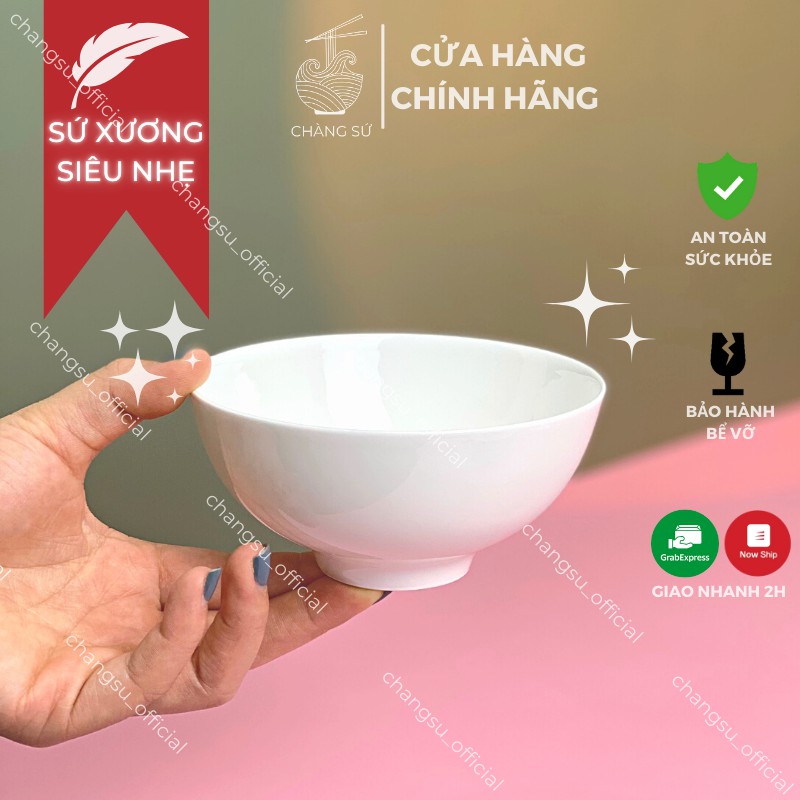 Bộ bát cơm sứ siêu nhẹ trắng trơn khử mùi - Set 6 và 10 chén ăn cơm sứ xương siêu nhẹ Minh Châu - Vỡ 1 đổi 1