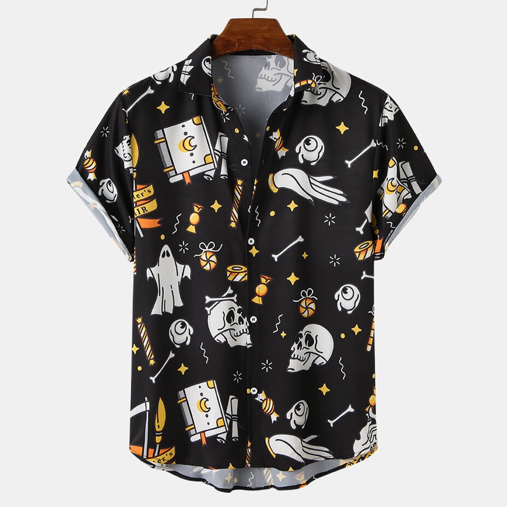 Áo sơ mi nam họa tiết tay ngắn Skull Pattern Hallowen ASM39 ZUMAN form suông, chất lụa vân chéo, thoáng mát