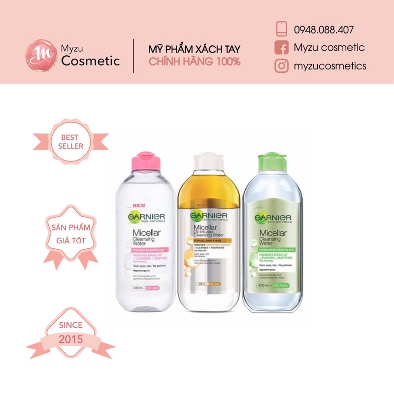 Nước tẩy trang Garnier Micellar Cleansing Water 400ml Pháp