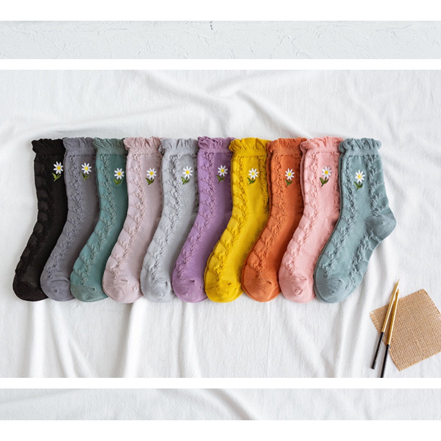 Tất nữ cao cổ bèo nhiều màu chất cotton mềm nhẹ thoáng thấm mồ hôi