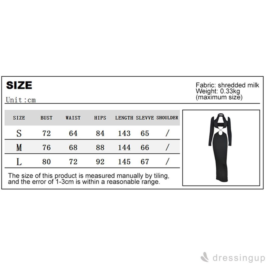 DRE-Women Cut Out Dress, Long Sleeve Halter Neck Solid Color Hollow Pleated Slim Fit Dress