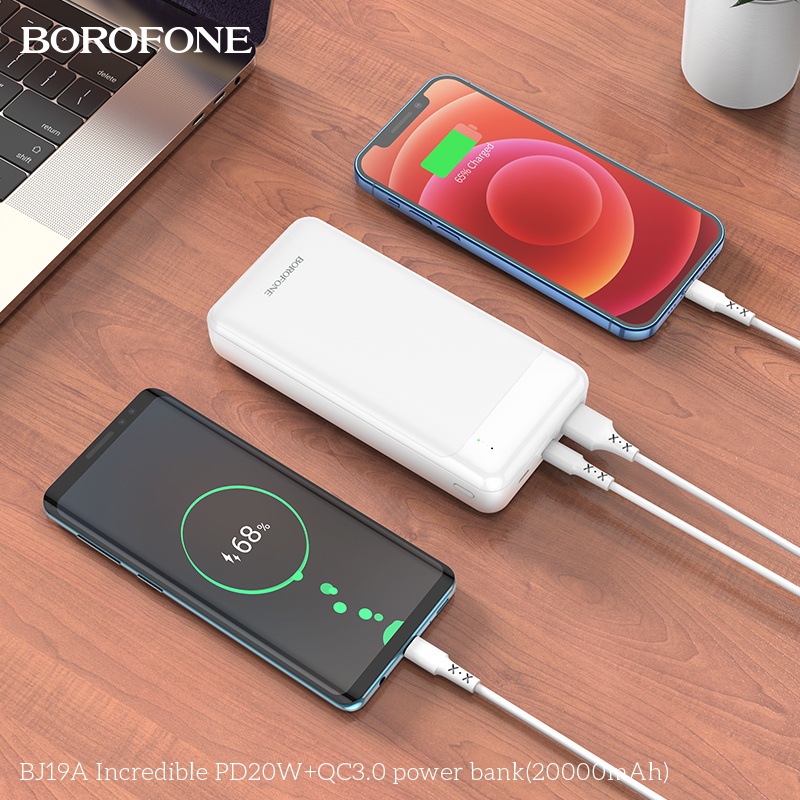 Pin sạc dự phòng 20000mAh BOROPHONE BJ19A sạc nhanh PD20W (cổng Type-C), có đèn báo LED, 1 cổng ra USB - Chính hãng