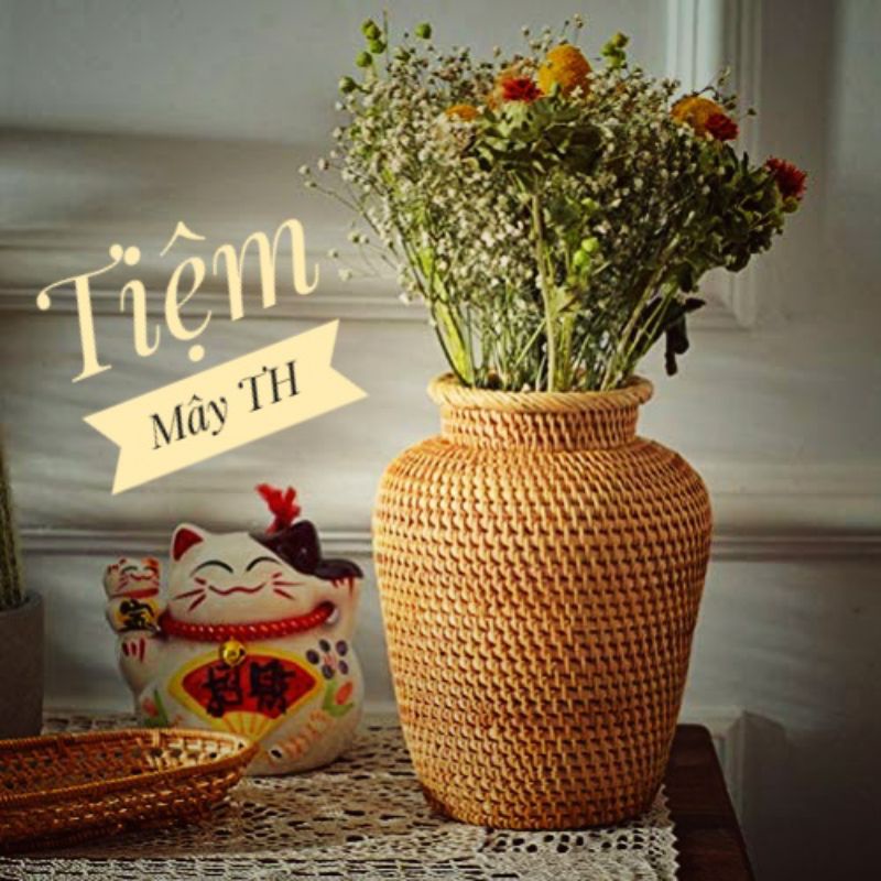 Bình đựng hoa khô, bình hoa làm bằng mây tre đan, trang trí, decor