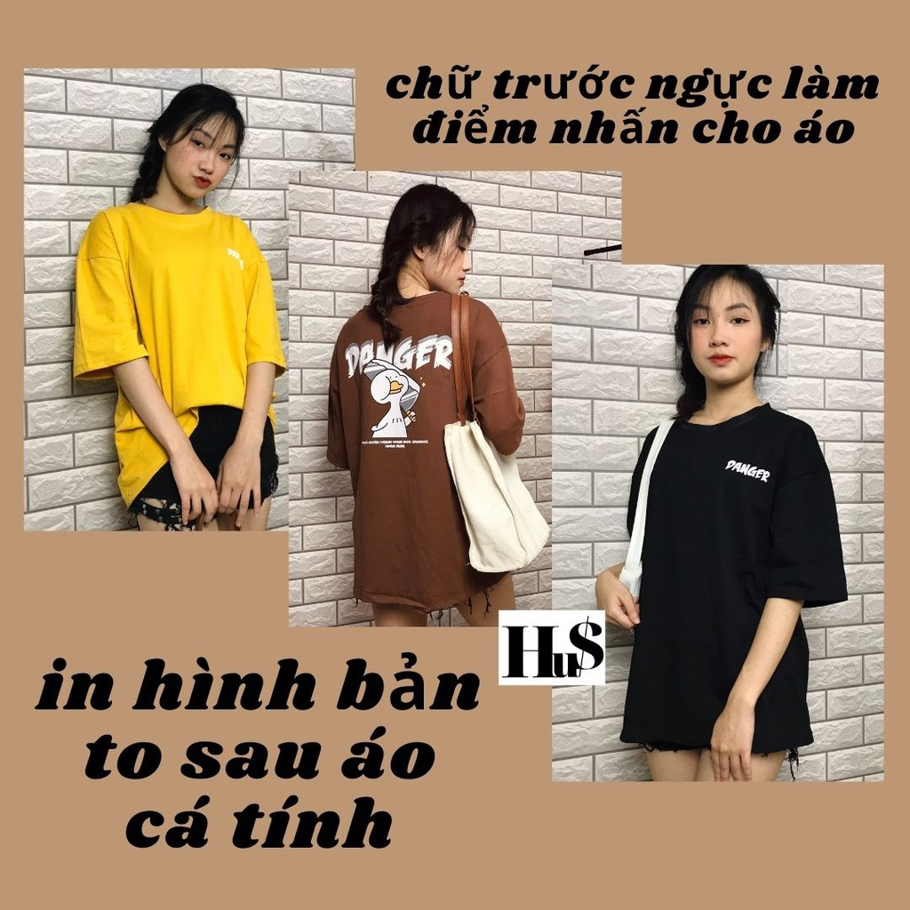 Áo phông tay lỡ nữ freesize form rộng giáu quần hình con vịt sau lưng sang chảnh