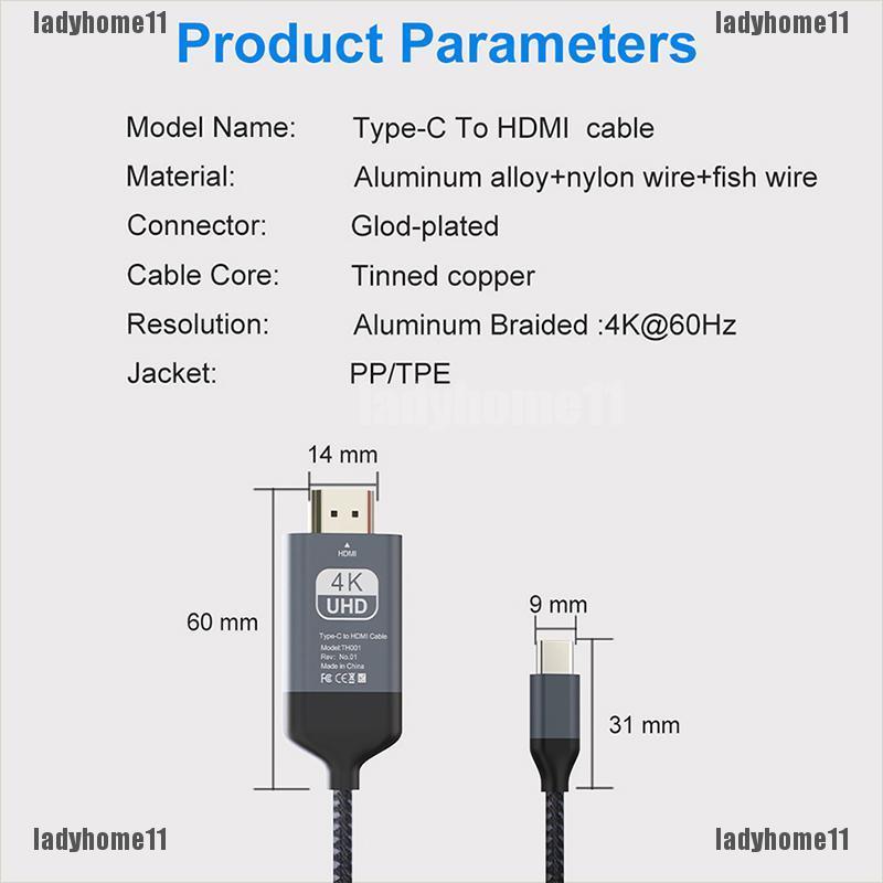 Cáp Chuyển Đổi Từ Cổng Type C Sang Hdmi Thunderbolt 3 Cho Macbook Huawei 11