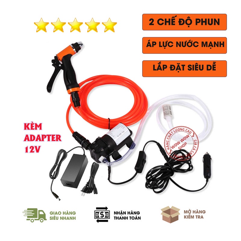 Bộ Máy Bơm Rửa Xe Tăng Áp Lực Nước Mini Kèm Adapter 12V