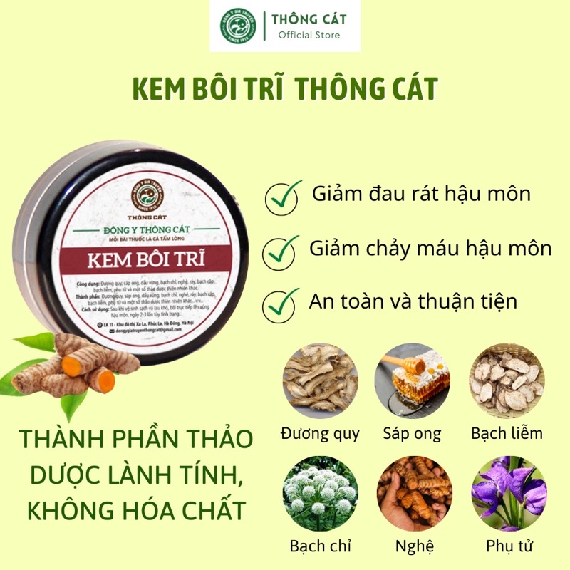 COMBO Trĩ Đông Y Gia Truyền Thông Cát - Kem bôi và trà hỗ trợ trĩ nội ngoại, co búi, teo, giảm đau rát trĩ, hết táo bón