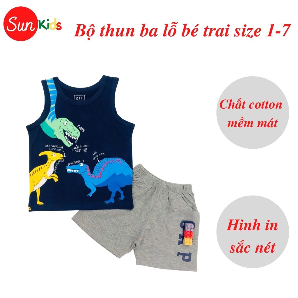 Đồ bộ bé trai, bộ ba lỗ cho bé chất thun cotton, nhiều màu, size 1-7 tuổi - SUNKIDS