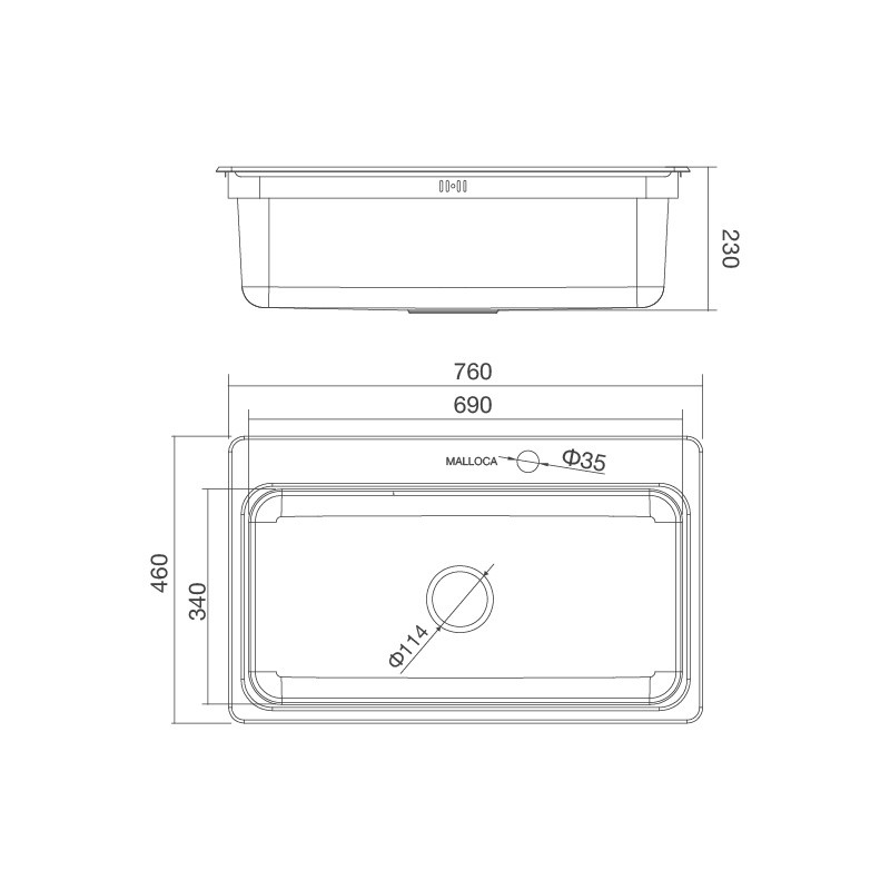 Chậu rửa chén inox Malloca MS 1022D - Ngang 76cm - Có rổ đi kèm - Hàng chính hãng