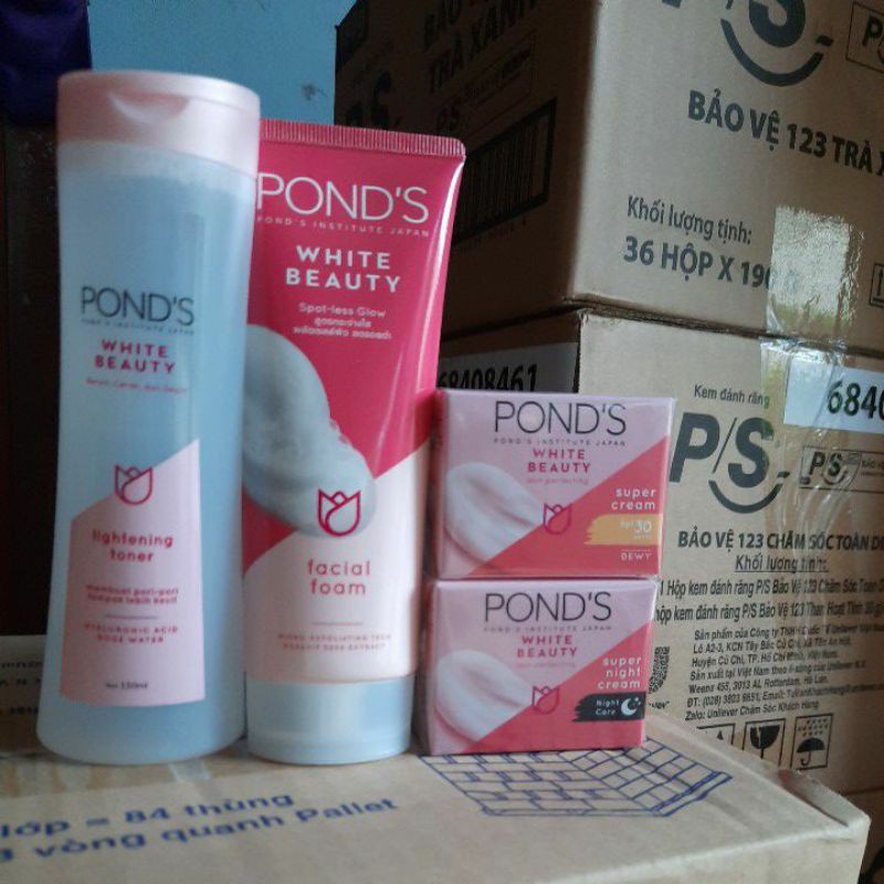 Combo bộ 4 sản phẩm dưỡng trắng da Ponds Beauty White- Chính Hãng