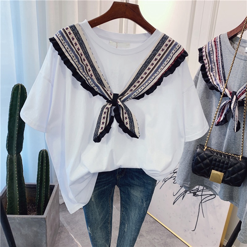 SUXI Áo Thun Tay Ngắn Vải Cotton Phối Dây Thắt Thời Trang Mùa Hè Cho Nữ