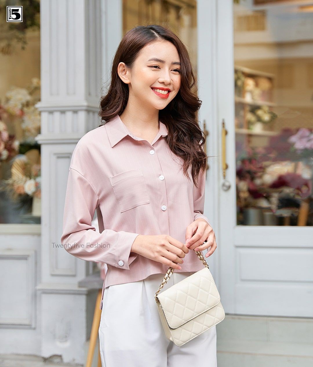 Áo sơ mi nữ dáng rộng, chờm vai Twentyfive N1102