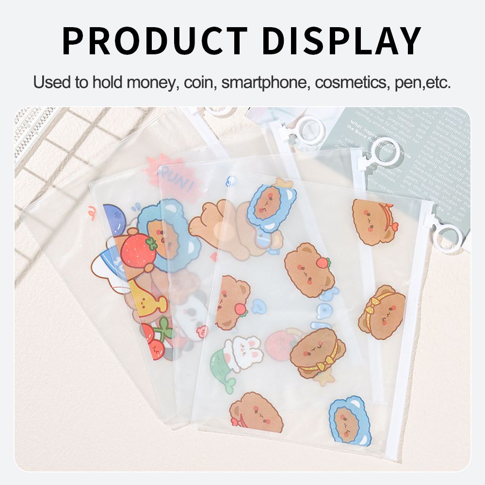 Túi đựng bút trong suốt hình gấu hoạt hình có nhẫn đeo ngón tay chống thấm nước