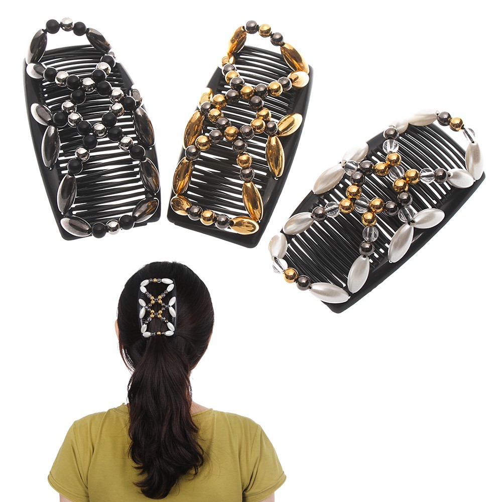 Lược cài tóc hai đầu co giãn đính hạt nhiều màu làm thủ công cho nữ