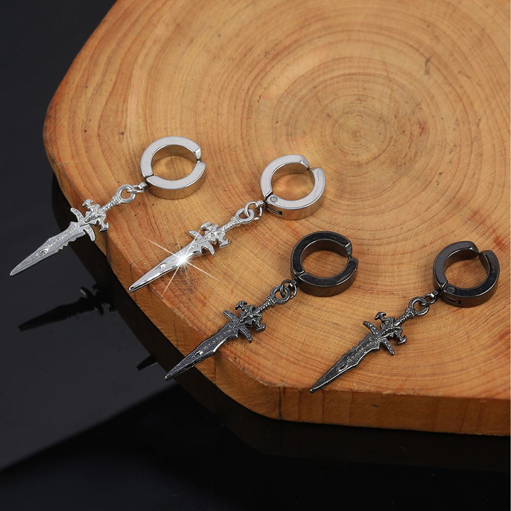 Khuyên Vành Tai Bằng Thép Không Gỉ Màu Đen Hình Chữ Thập Phong Cách Hàn Quốc Thanh Lịch Dành Cho Nam Và Nữ