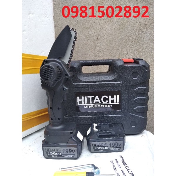 Máy cưa xích cầm tay dùng  pin 199V Hitachl, pin chuẩn 10cell công dụng cưa gỗ tỉa cành