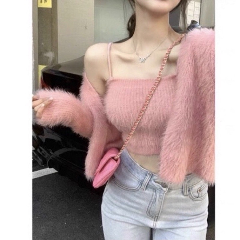 [FREESHIP - HÀNG LOẠI 1] SET ÁO LEN 2 DÂY MIX ÁO KHOÁC CARDIGAN LÔNG THỎ NỮ ĐẸP