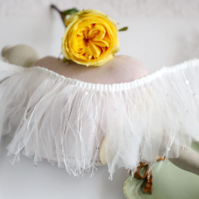 Dải Dây Tua Rua Dài 1m Màu Trắng Đính Kim Sa Lấp Lánh Dùng Trang Trí Quần Áo Diy