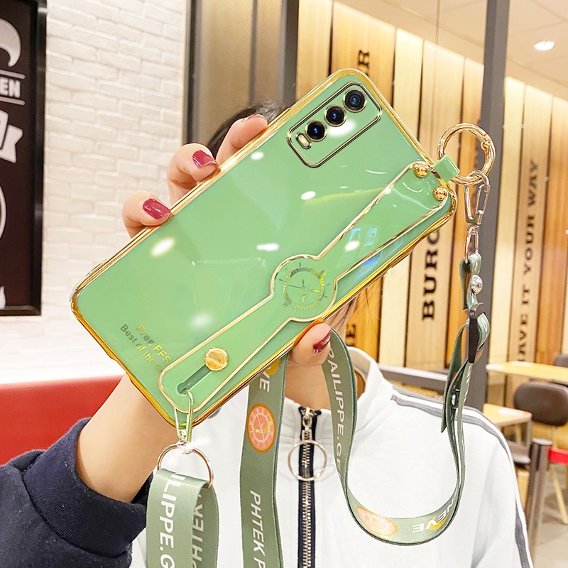 Ốp lưng VIVO Y12A Y12S Y20 Y20i Y20S Vỏ điện thoại mạ điện sang trọng với dây đeo cổ tay + dây buộc