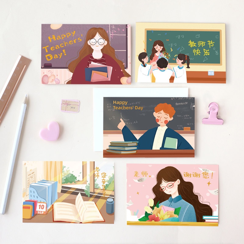 Set 6 Tấm Thẻ Hình Bìa Thư Màu Đồng In Chữ Thank You Chất Lượng Cao