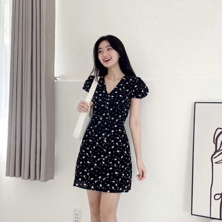Váy hoa nhí đen tay bồng