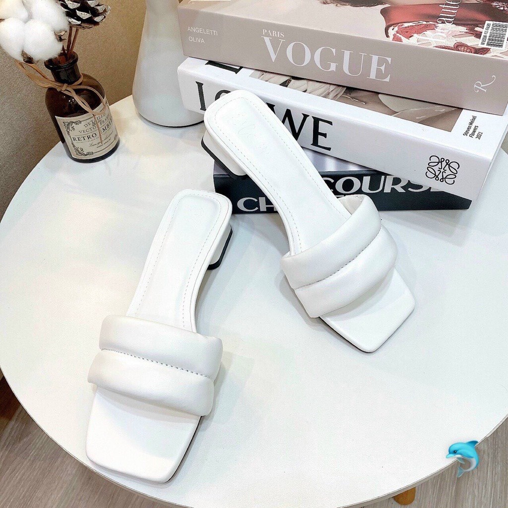 Guốc nữ quai ngang trơn phồng gót cao 3 cm siêu xinh