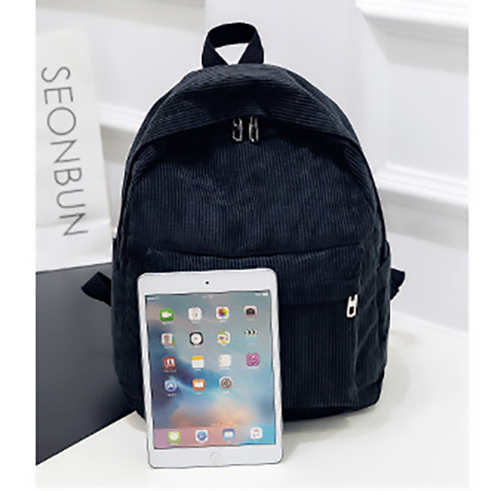 Ba lô vải nhung kẻ màu trơn thời trang dành cho nữ