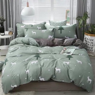 Bộ chăn ga Cotton Poly 5 Món Hươu Xanh Lá