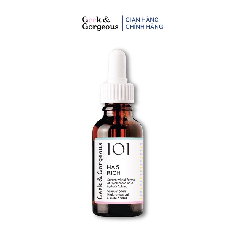 Tinh chất cấp nước dịu nhẹ HA 5 Light và HA Rich chứa 5 loại Hyaluronic Acid Geek & Gorgeous