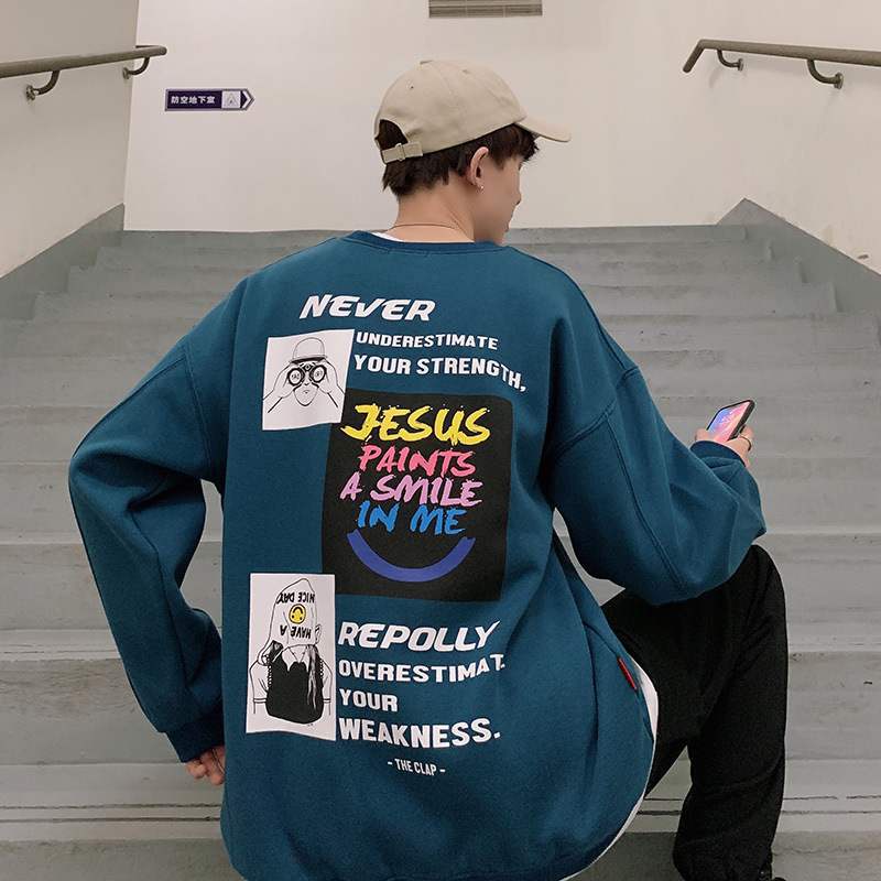 Áo Sweater Cổ Tròn Dáng Rộng In Họa Tiết Graffiti Phong Cách Hip Hop Đường Phố Cho Nam Tf2