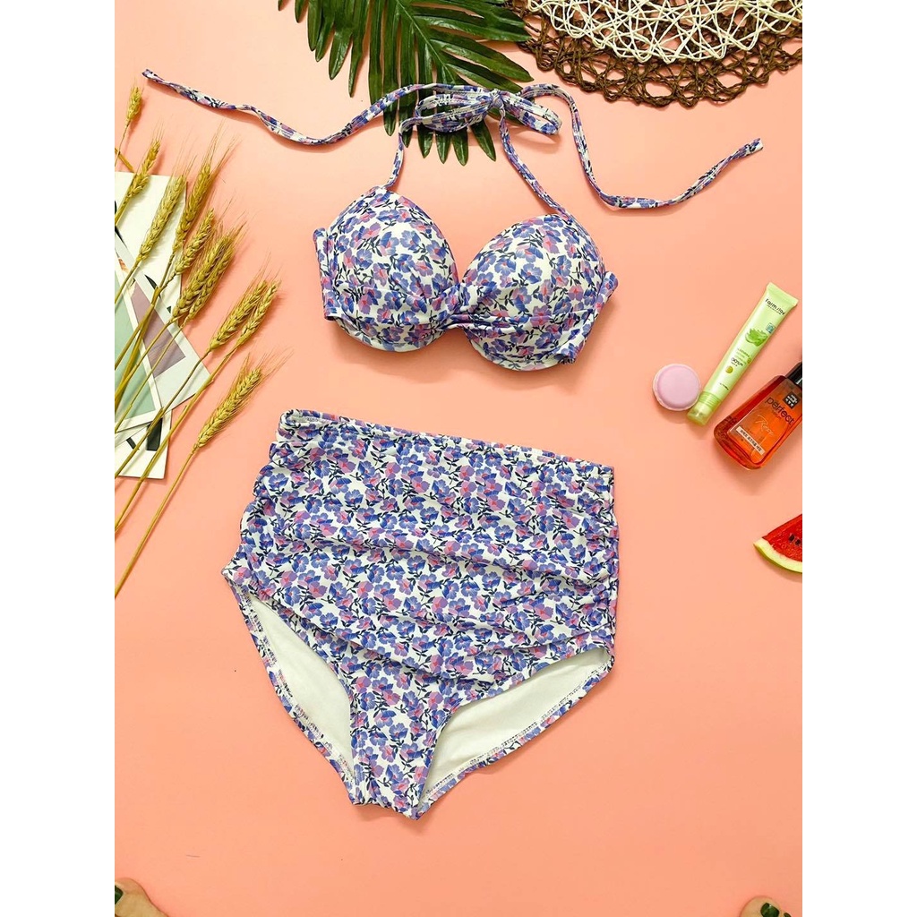 Bikini, Đồ Bơi Đi Biển Hai Mảnh Hoa Nhí Tím Quần Cạp Cap ODERI10086