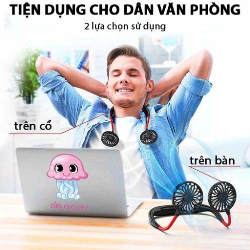 [HÀNG SẴN] Quạt mini cầm tay đeo cổ 2 cánh 3 chế độ gió siêu mát có tích điện sạc usb dự phòng uốn dẻo tiện dụng