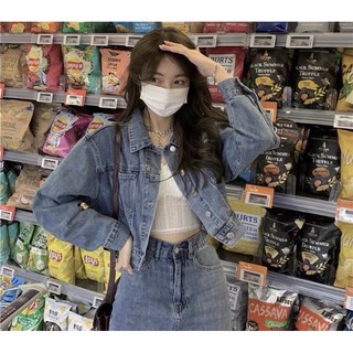 Set chân váy và áo khoác jeans croptop set đồ bò denim phong cách ullzang hot trend 2021 Chaiko Studio