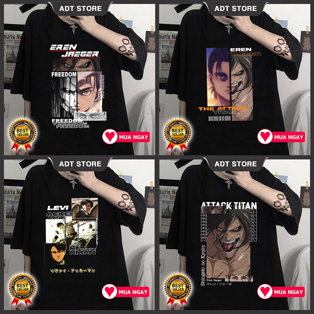 Áo thun Eren Yeager - Levi Ackerman Attack on Titan 4 mẫu cực HOT anime manga độc đẹp giá rẻ