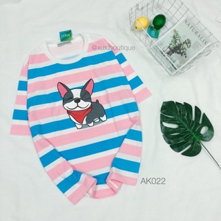 Áo thun tay lỡ kẻ ngang bull 2