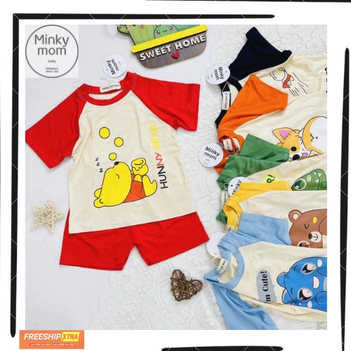 Đồ Bộ Bé Trai, Bé Gái Minky Mom Vải Thun Lạnh, Bộ Cộc Tay Cho Bé Mặc Nhà, Bộ Quần Áo Trẻ Em Dễ Thương Nhiều Hình Mùa Hè