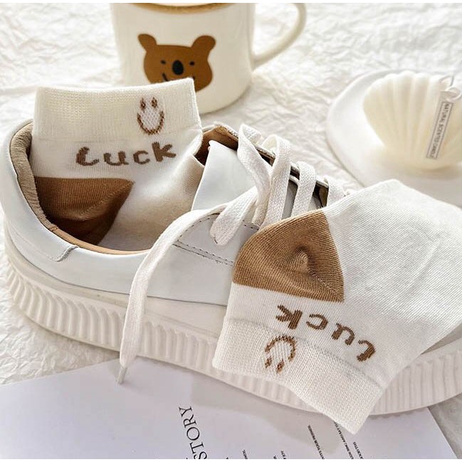 Tất vớ cổ thấp màu nâu dễ thương chất liệu thoáng mát thấm hút mồ hôi