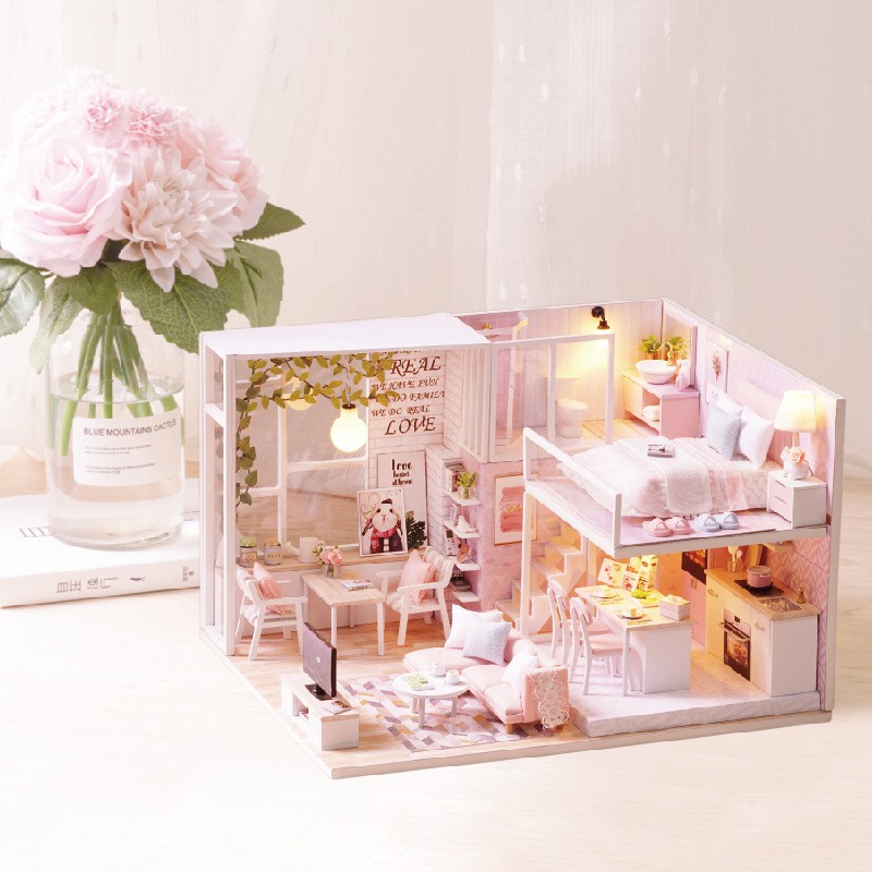 Mô hình nhà búp bê DIY Doll House Miniature_ Tặng TẤM CHE BỤI + KEO