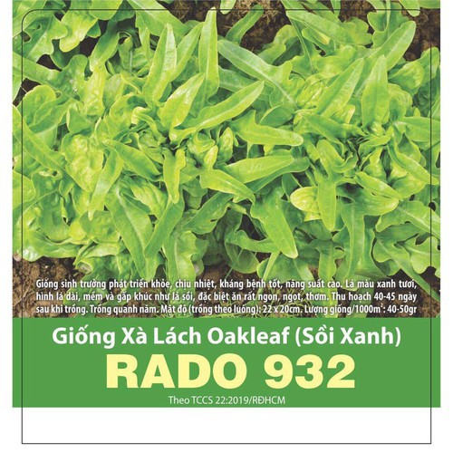 Hạt Giống Xà Lách Oakleaf (Sồi Xanh) RADO 932 Gói 2gr