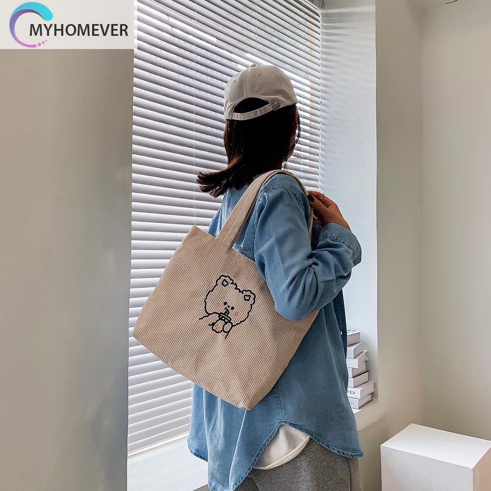 Túi Xách Vải Nhung Kẻ Hình Gấu Dễ Thương Cho Nữ