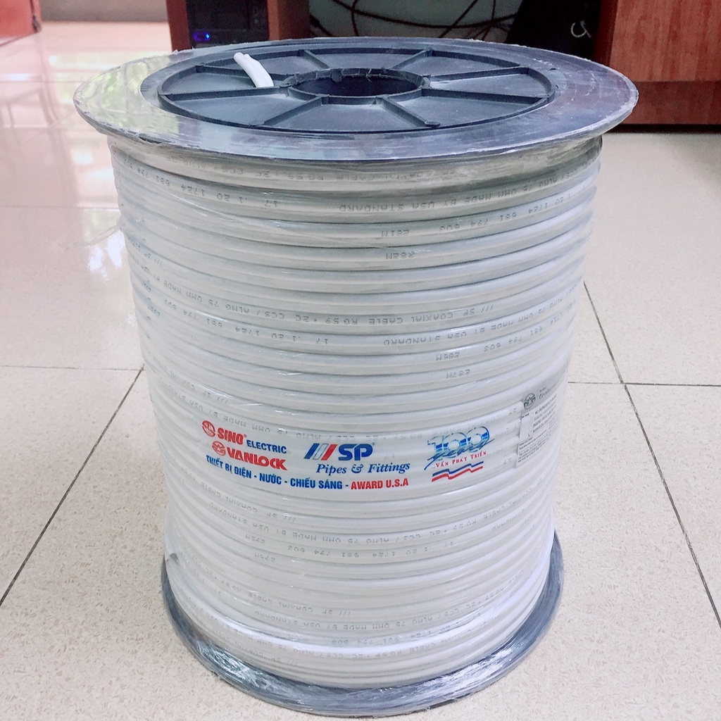 Cuộn 305m dây cáp đồng trục liền nguồn SINO RG59 lõi đồng có bọc bạc chống nhiễu chuyên dùng để kết nối tín hiệu Camera