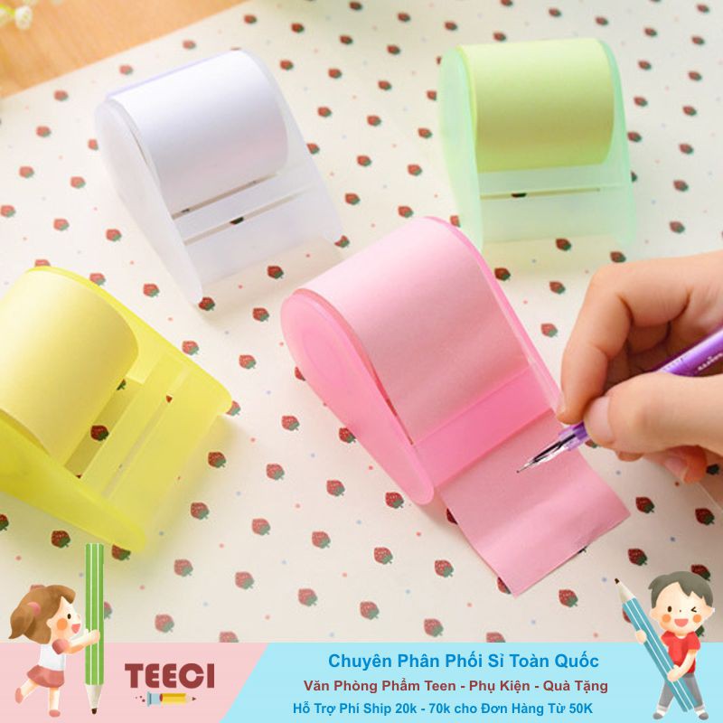 &lt;Ảnh Thật Shop Chụp&gt; Cuộn Sticky Giấy Note To Do List Ghi Chú Màu Trơn Kèm Khay Xé Tiện Lợi Teeci603