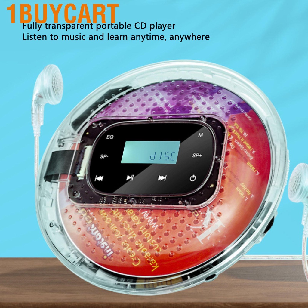 1buycart Portable CD Player Multifunction USB C Rechargeable Car with Earphones for Home Travel