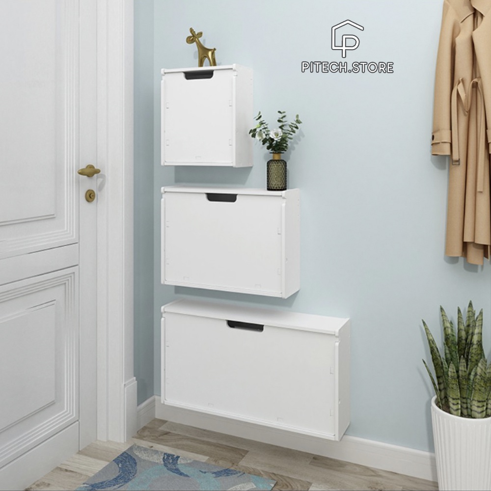 Tủ giày treo tường cánh kín, chống mốc chống nước 100%, màu trắng