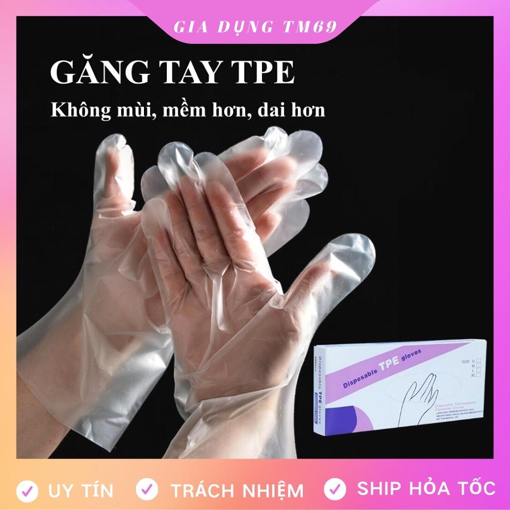 Găng Tay Siêu Dai Làm Bếp Nấu Ăn TPE Đa Năng Mềm Dai (Hộp 100 Chiếc), Gang Tay Kiêm Bao Tay Làm Bánh