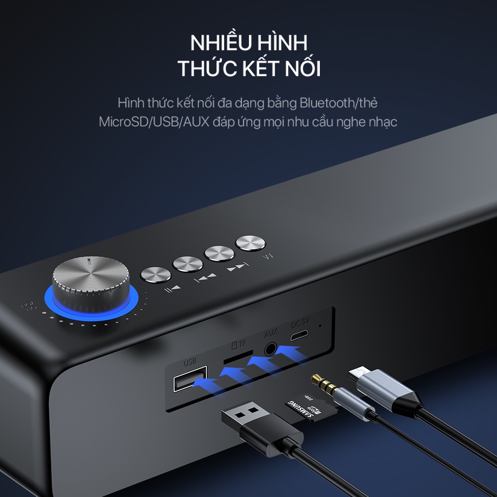 Loa Bluetooth Để Bàn VIVAN RB480 Công Suất 10W Pin 1200mAh Bass Trầm Mạnh Mẽ Hỗ Trợ Kết Nối MicroSD/ USB/ AUX