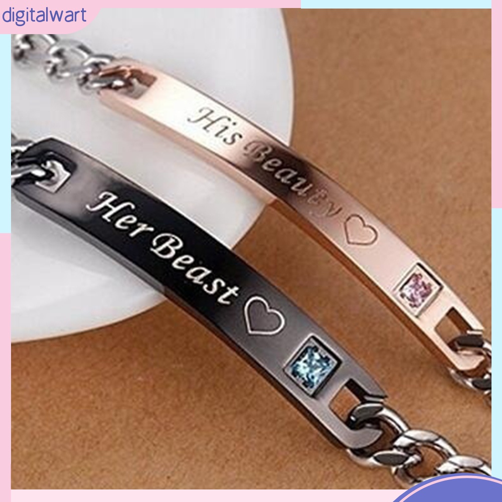 Vòng Tay Thép Titan In Chữ Her King / His Beauty / His Queen Lãng Mạn Cho Cặp Đôi