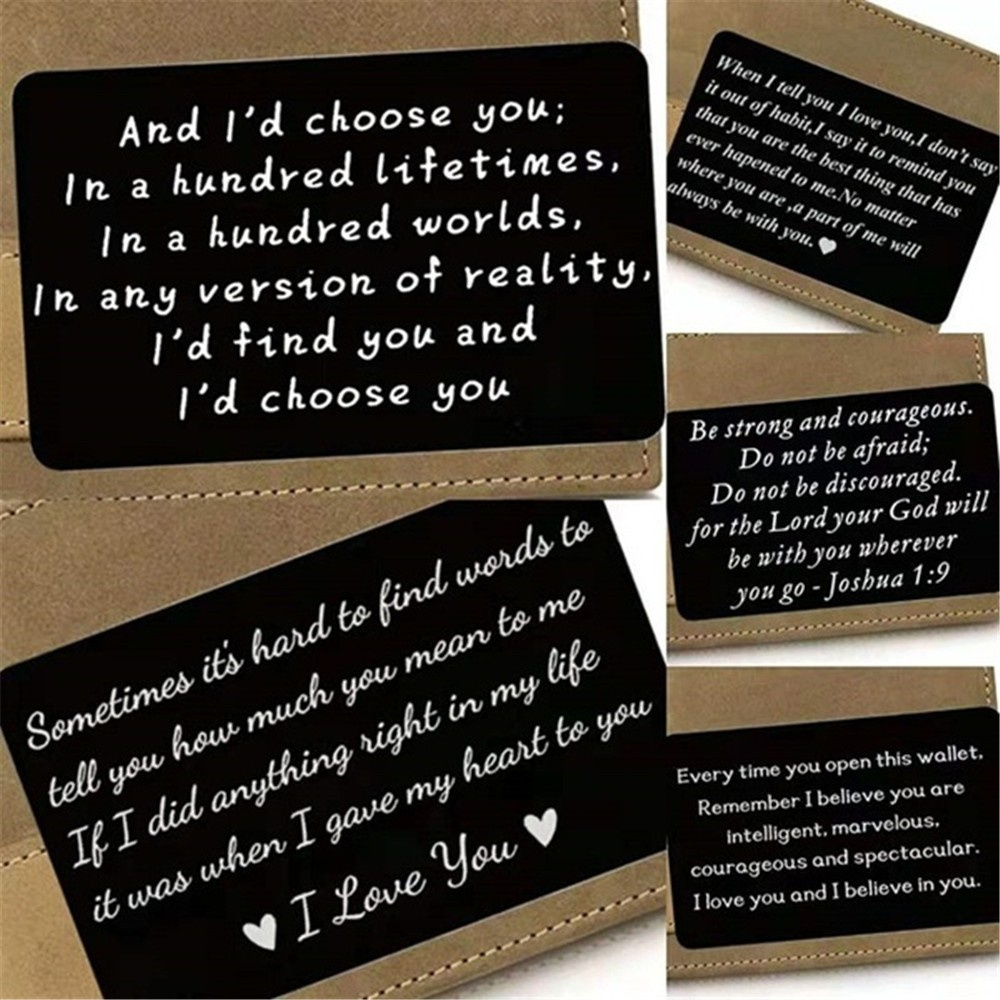 ONLY Permanent Purse Card Engraving Husband Gifts Wallet Inserts Mini Love Note Boyfriend Girlfriend Stainless Steel Party favors Anniversary Memorial