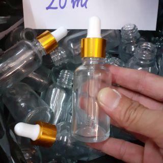 Combo 50 chai thủy tinh trắng trong 20ml, đầu bóp nhỏ giọt, đầu bóp trắng, khoen vàng, dùng để đựng serum, mỹ phẩm...