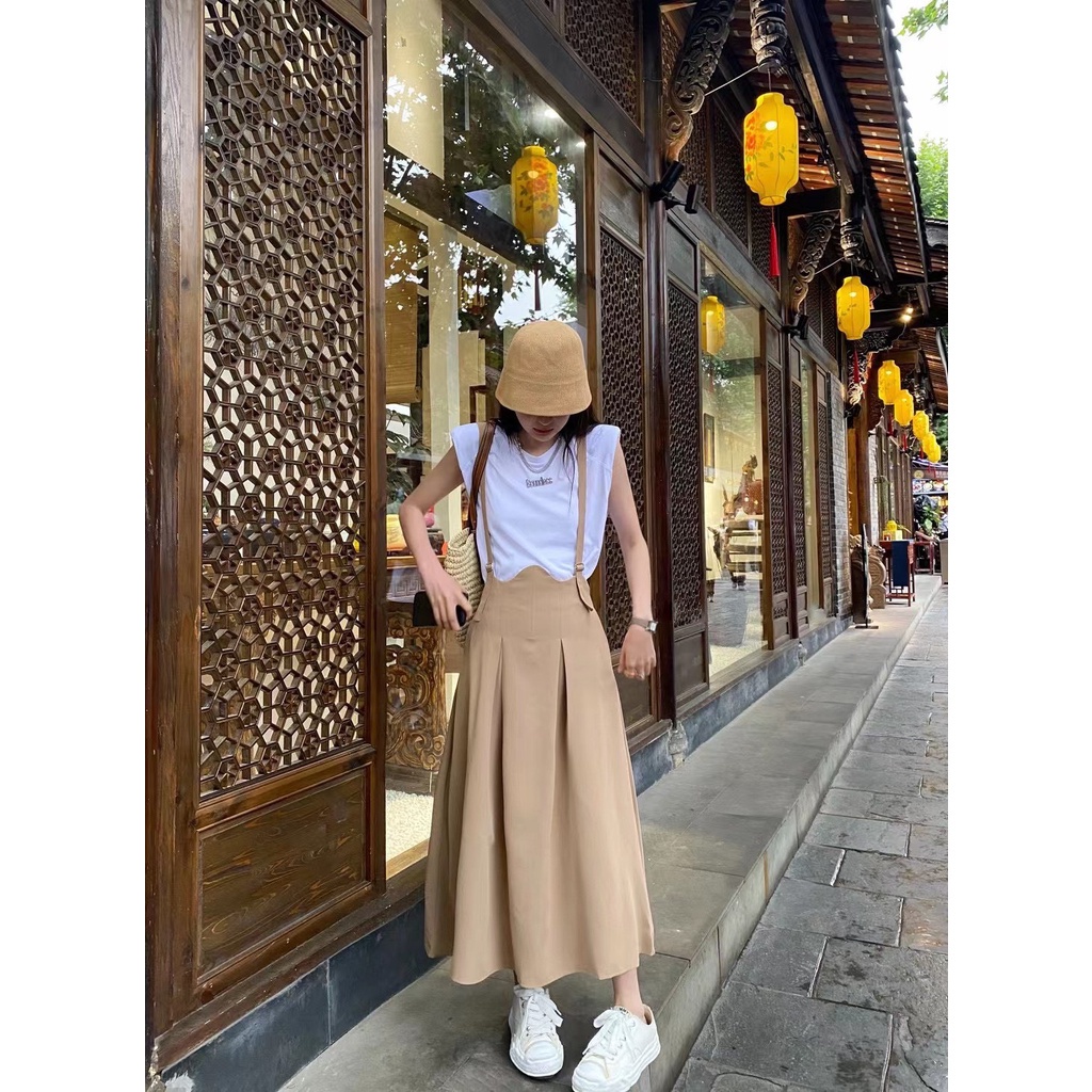 SET VÁY YẾM XÒE + ÁO THUN TRẮNG - CHÂN VÁY XÒE, XẾP LY 2 BẢN TO DÁNG XÒE DÀI ( set gồm chân váy + áo phông) '
